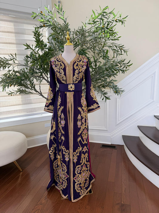 Purple Stone Golden Royale Kuftan