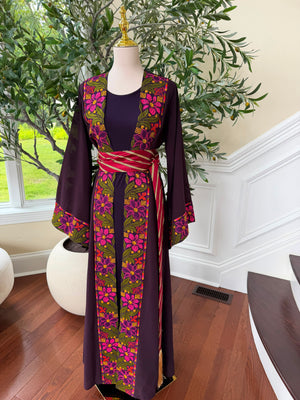 Purple Tatreez Embroidery Floral Thobe