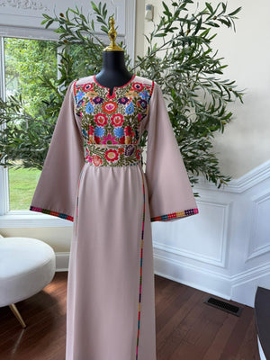Cream Floral Embroidery Thobe