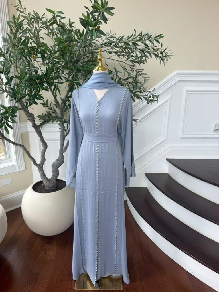 Baby Blue Beaded Elegance Abaya