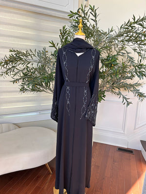 Navy Blue Floral Charm Abaya