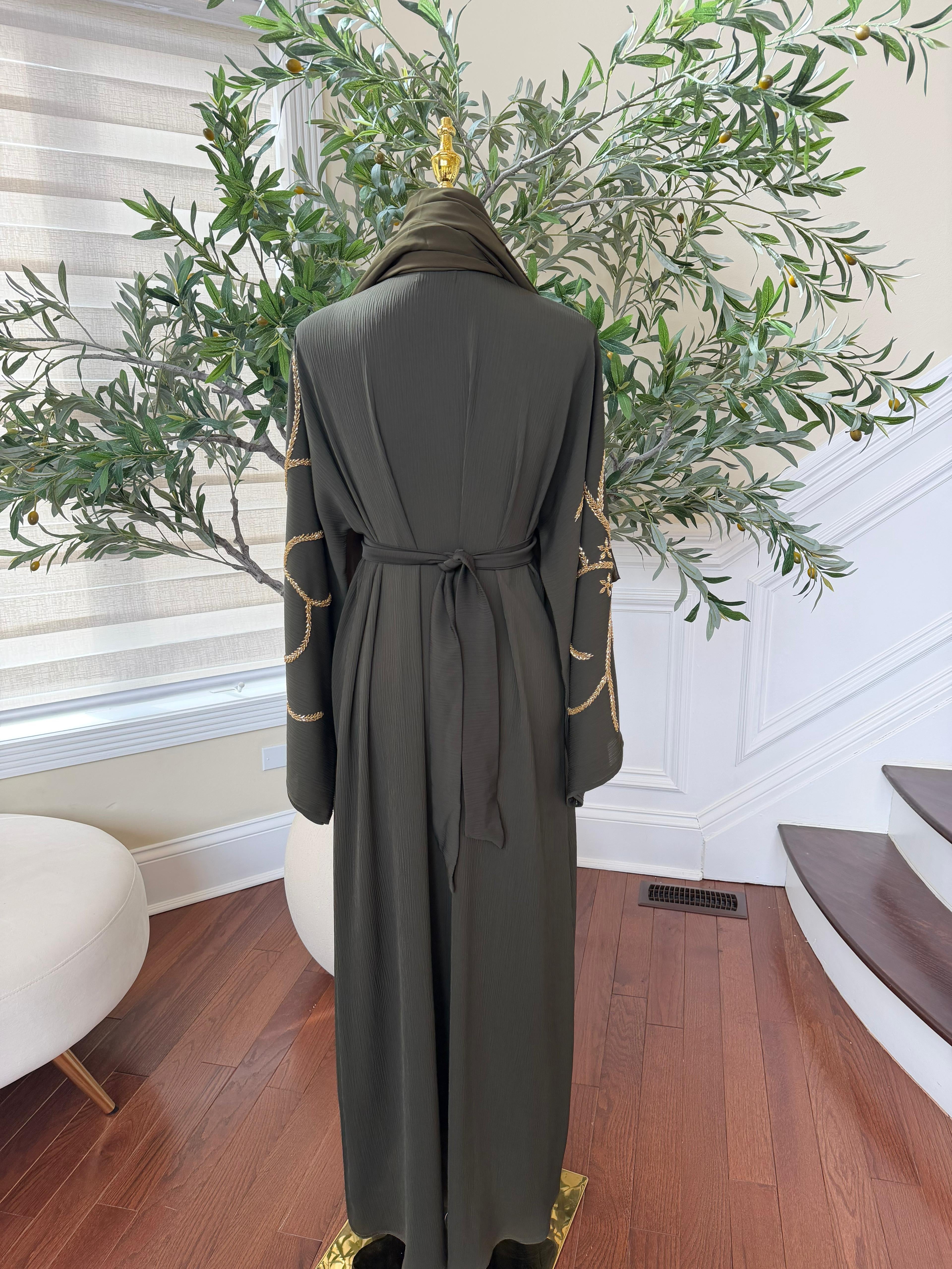 Green Golden Sleeve Essence Abaya