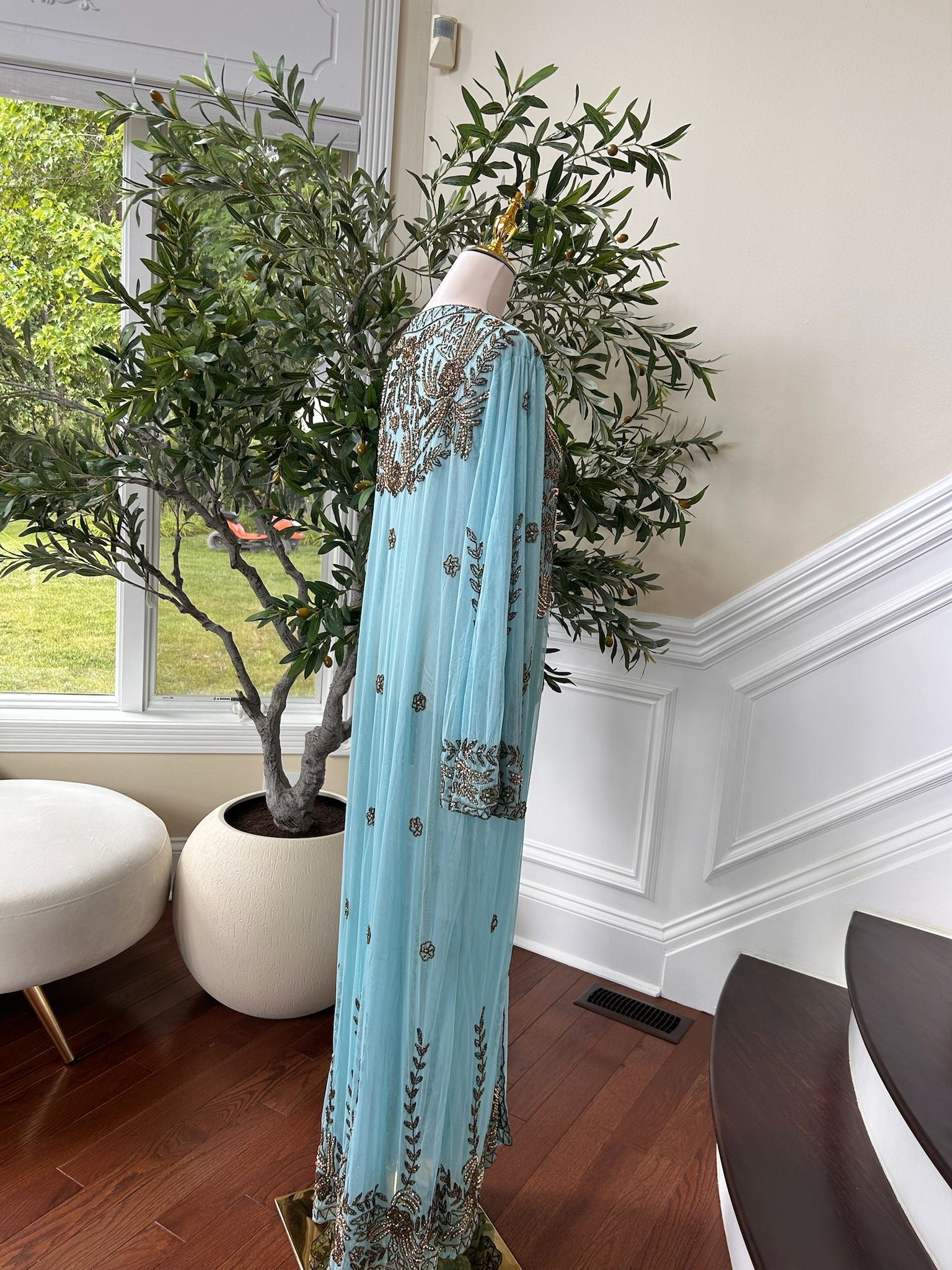 Mint Blue Golden Charm Cardigan Abaya
