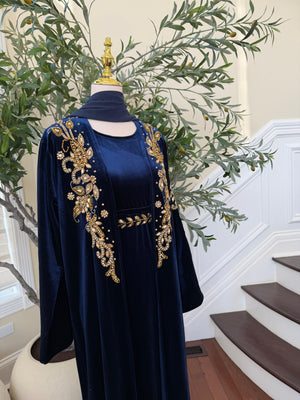 Navy Blue Golden Two Piece Charm Abaya
