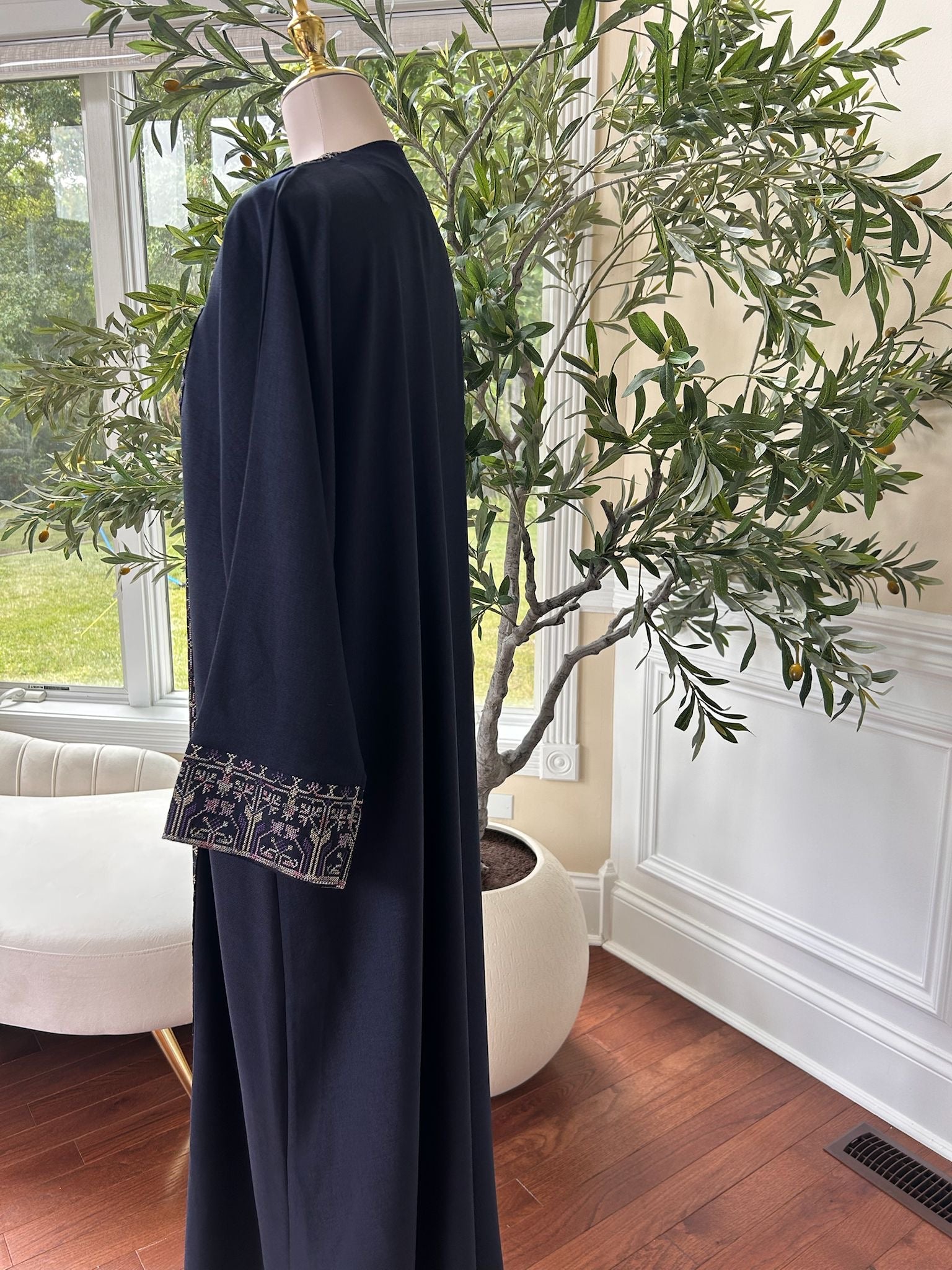 Navy Blue Tatreez Purple Elegance Cardigan Abaya