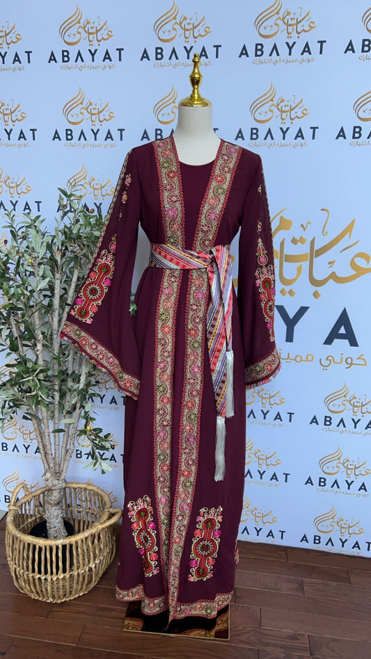 Burgundy Falahi Tatreez Dress