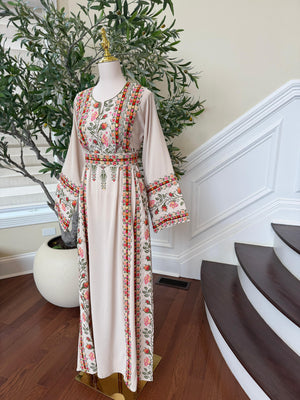 Cream Embroidery Tatreez Thobe