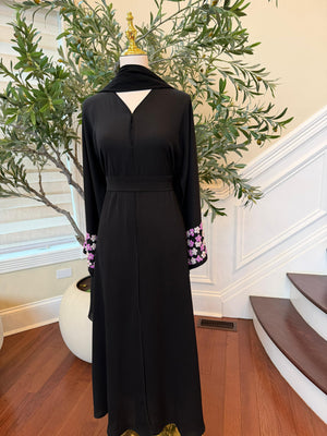 Black Rose Sleeve Beaded Abaya