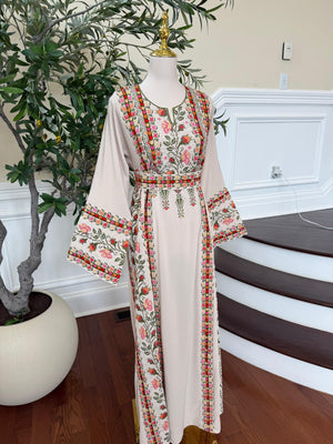 Cream Embroidery Tatreez Thobe