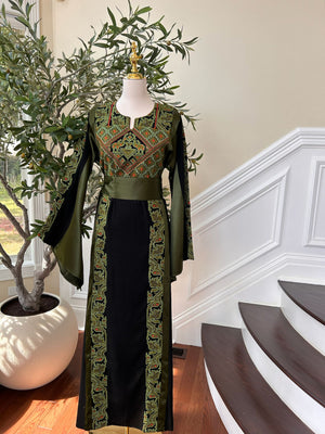 Black Embroidery Tatreez Green Thobe