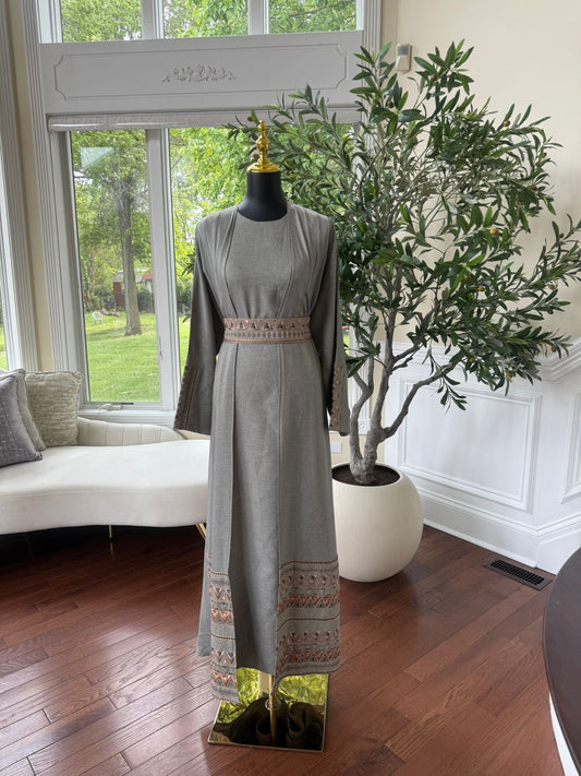 Elegant Soft Sage Tatreez Cardigan Abaya
