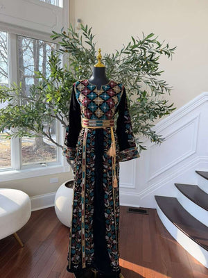 Black Velvet Beaded Stone Thobe