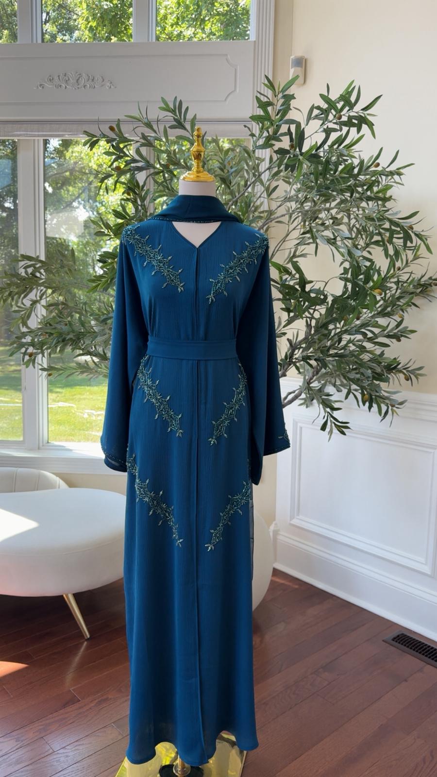 Turquoise Vine Modest Beaded Abaya