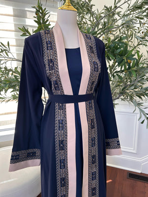 Blue Tatreez Beaded Two Piece Abaya