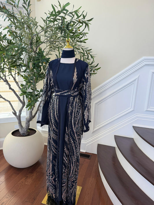 Blue Sparkle Cardigan Abaya