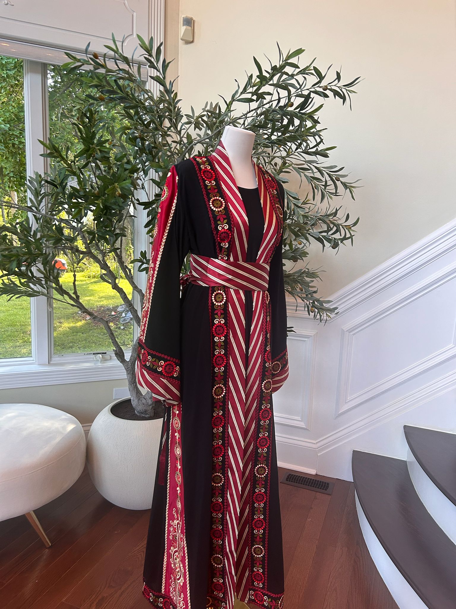 Traditional Black Embroidery Tatreez Red Thobe