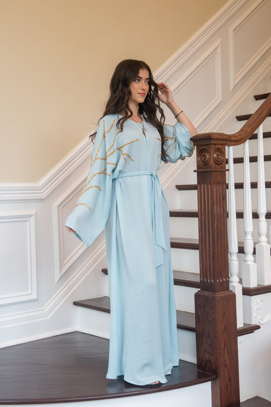 Elegant Mint Blue Abaya