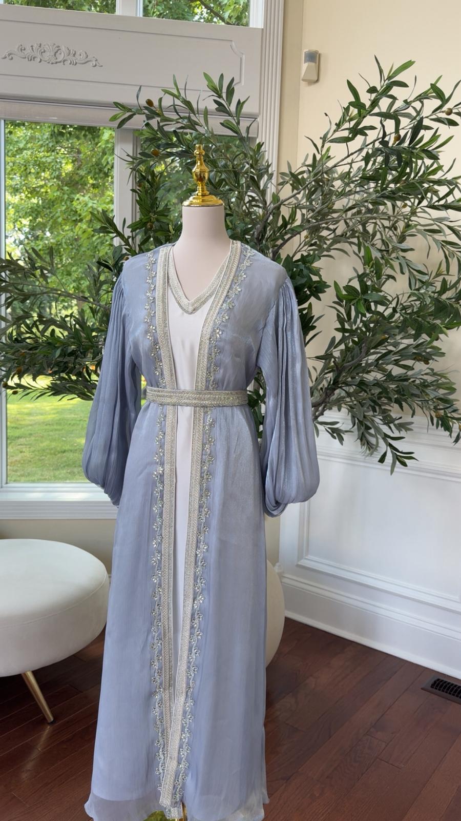 Baby Blue Kuftan with Delicate Silver Beading