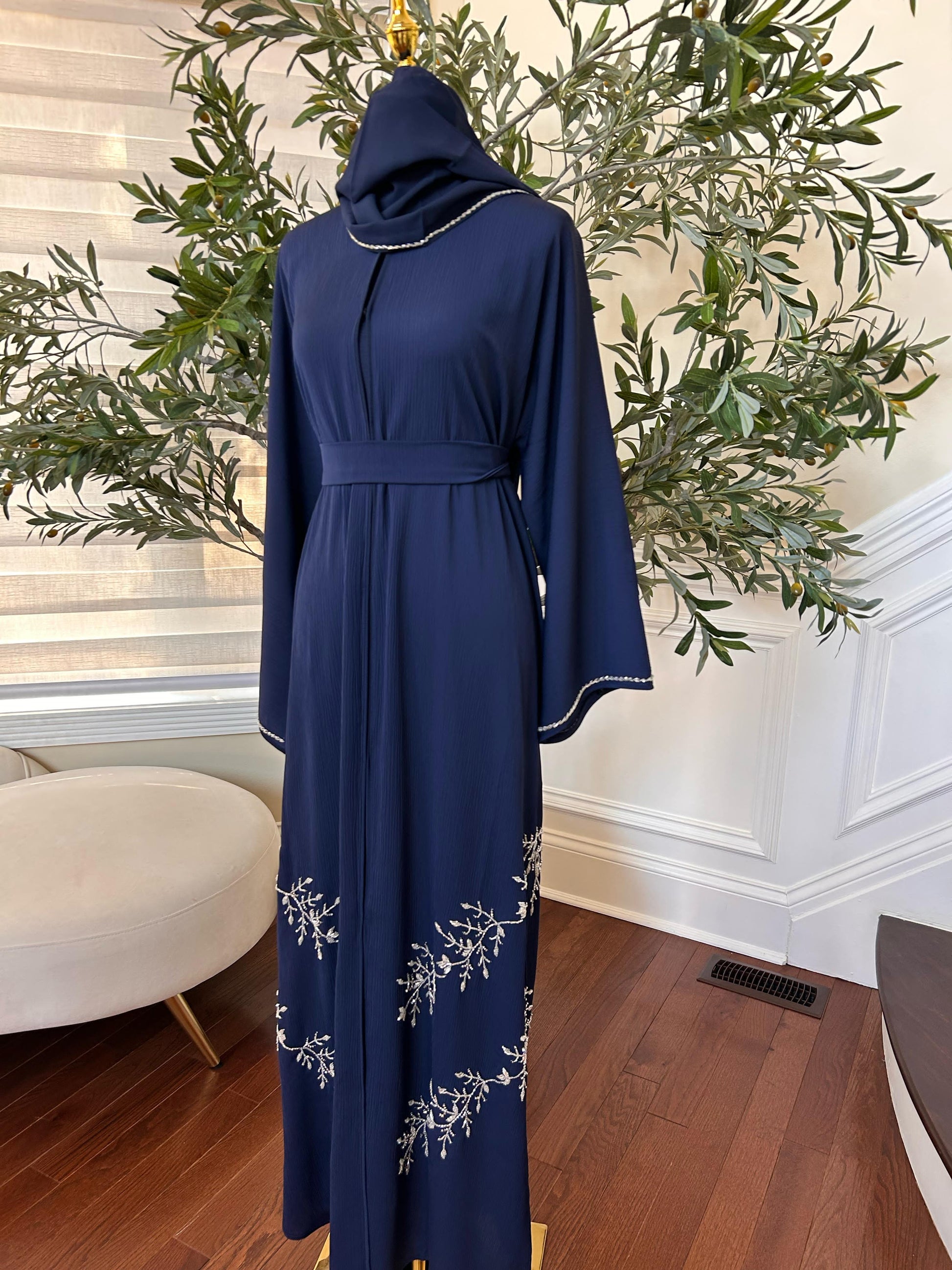 Blue Crystal Beaded Abaya