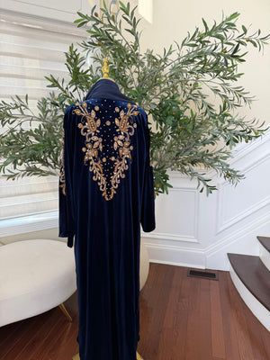 Navy Blue Golden Two Piece Charm Abaya