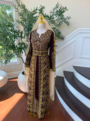 Burgundy Royale Gold Elegance Beaded Thobe