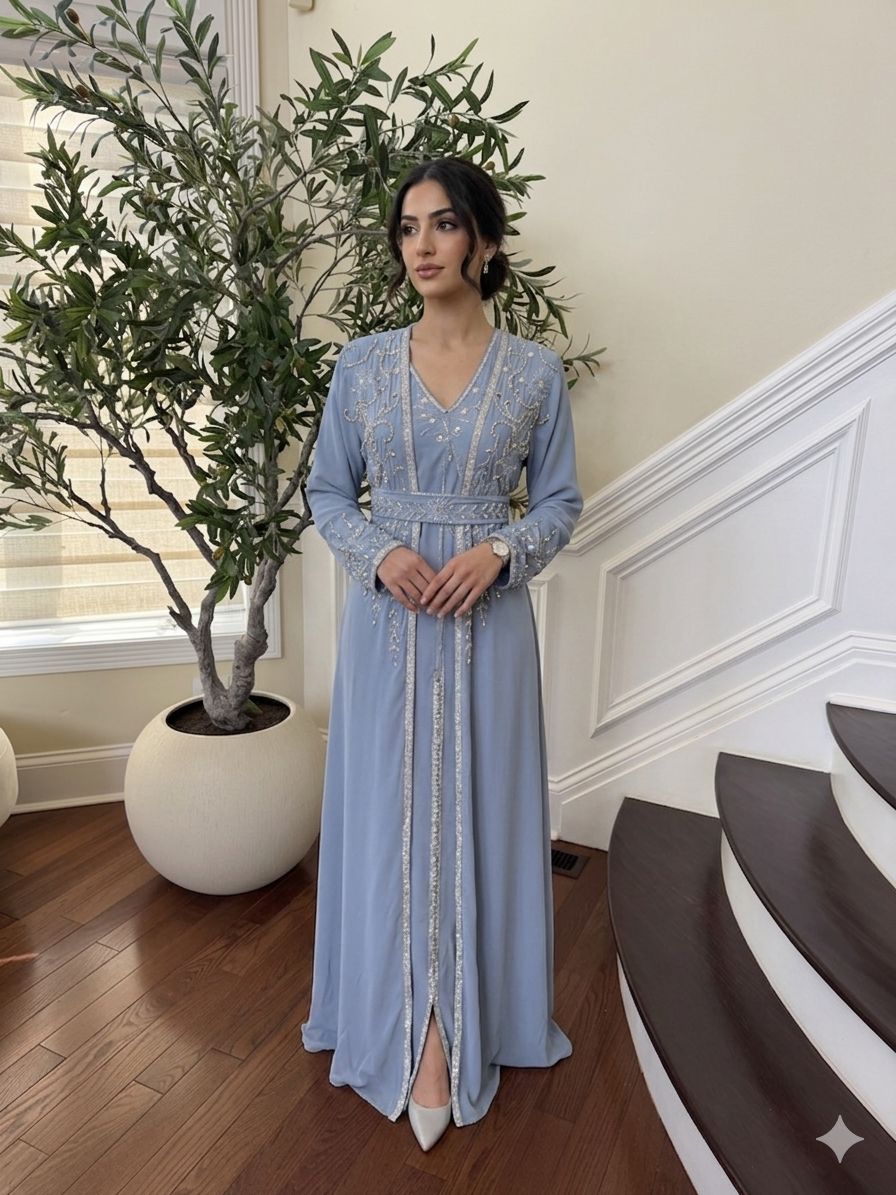 Baby Blue Beaded Two Piece Kuftan