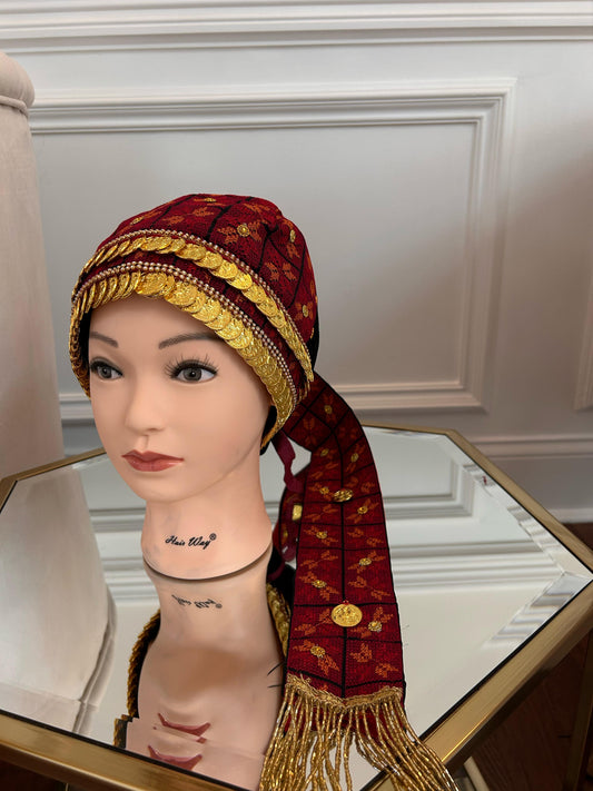 Red Traditional Tatreez Coin Head Piece