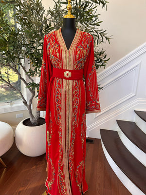 Red Embellished Golden Kuftan