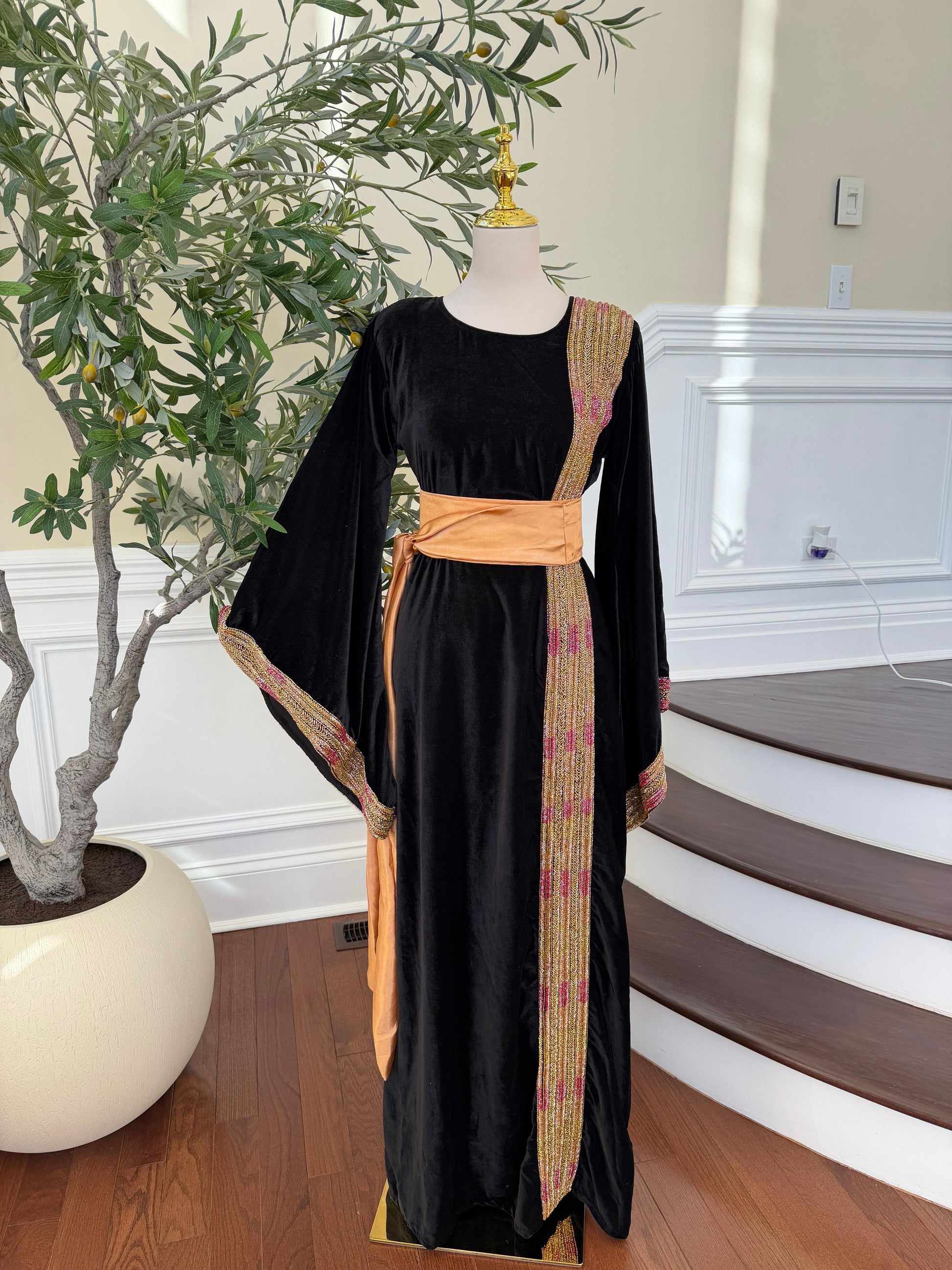 Velvet black Beaded Stone Thobe