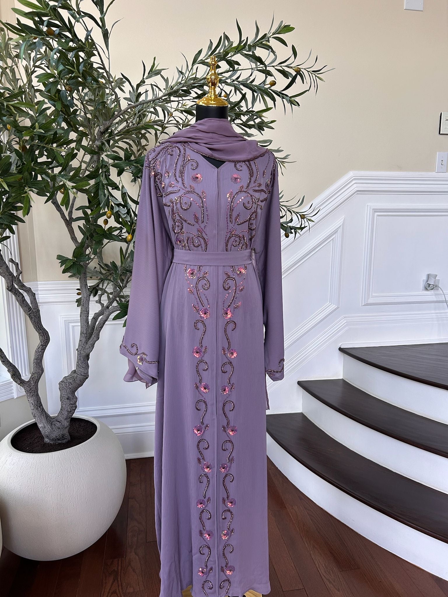 Purple Lavender Detail  Abaya