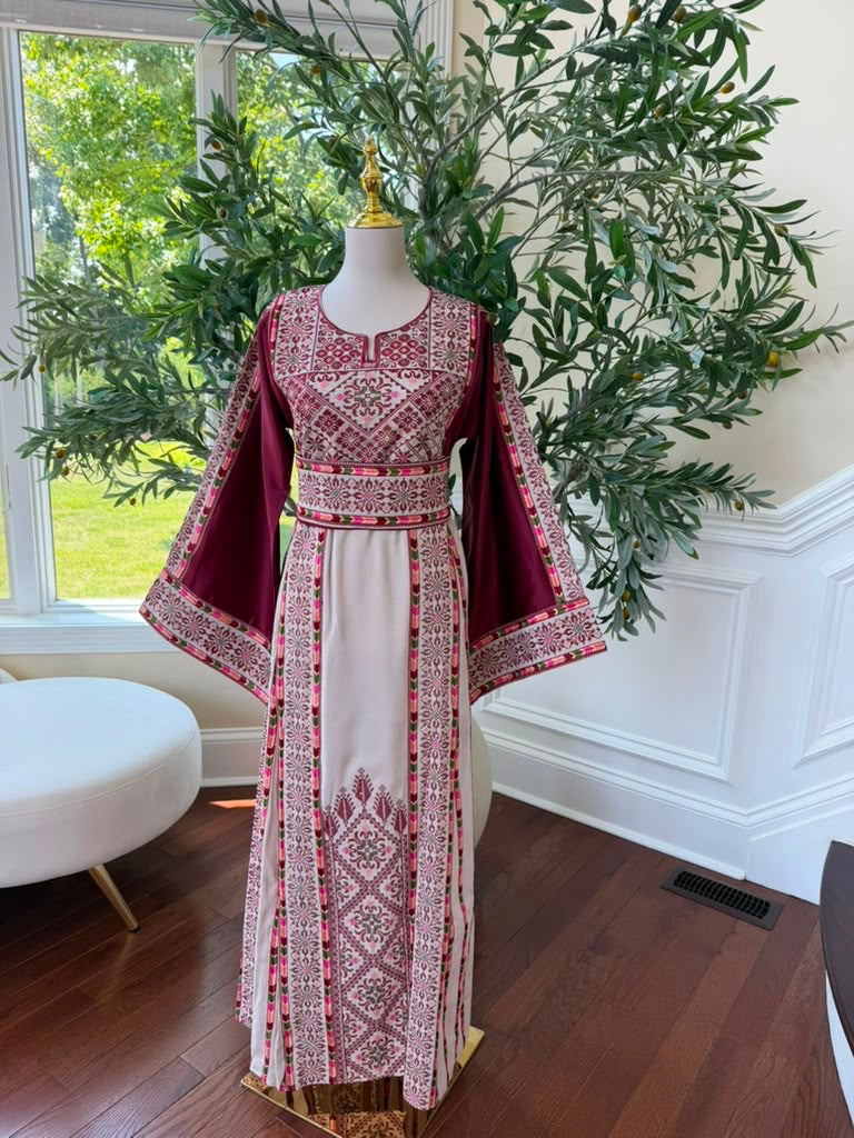 Cream Embroidery Tatreez Red Thobe