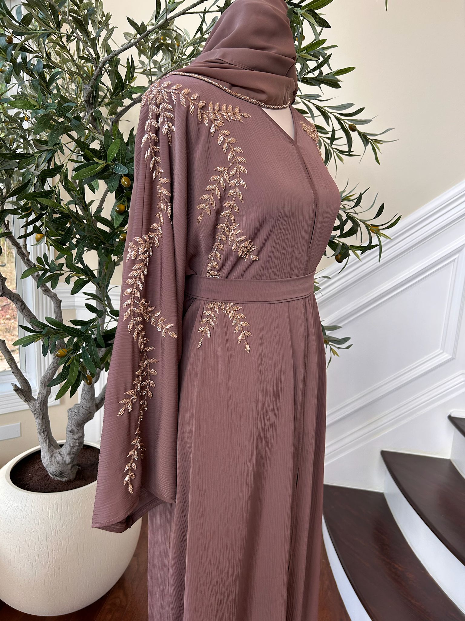 Blush Pink Floral Beaded Abaya