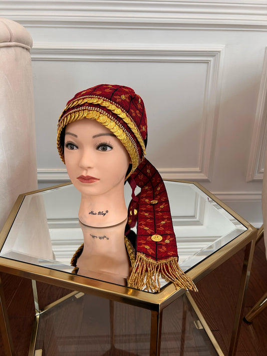 Red Traditional Tatreez Coin Head Piece