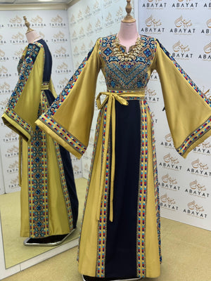 Royal Tatreez Dress – Gold Sleeve Couture