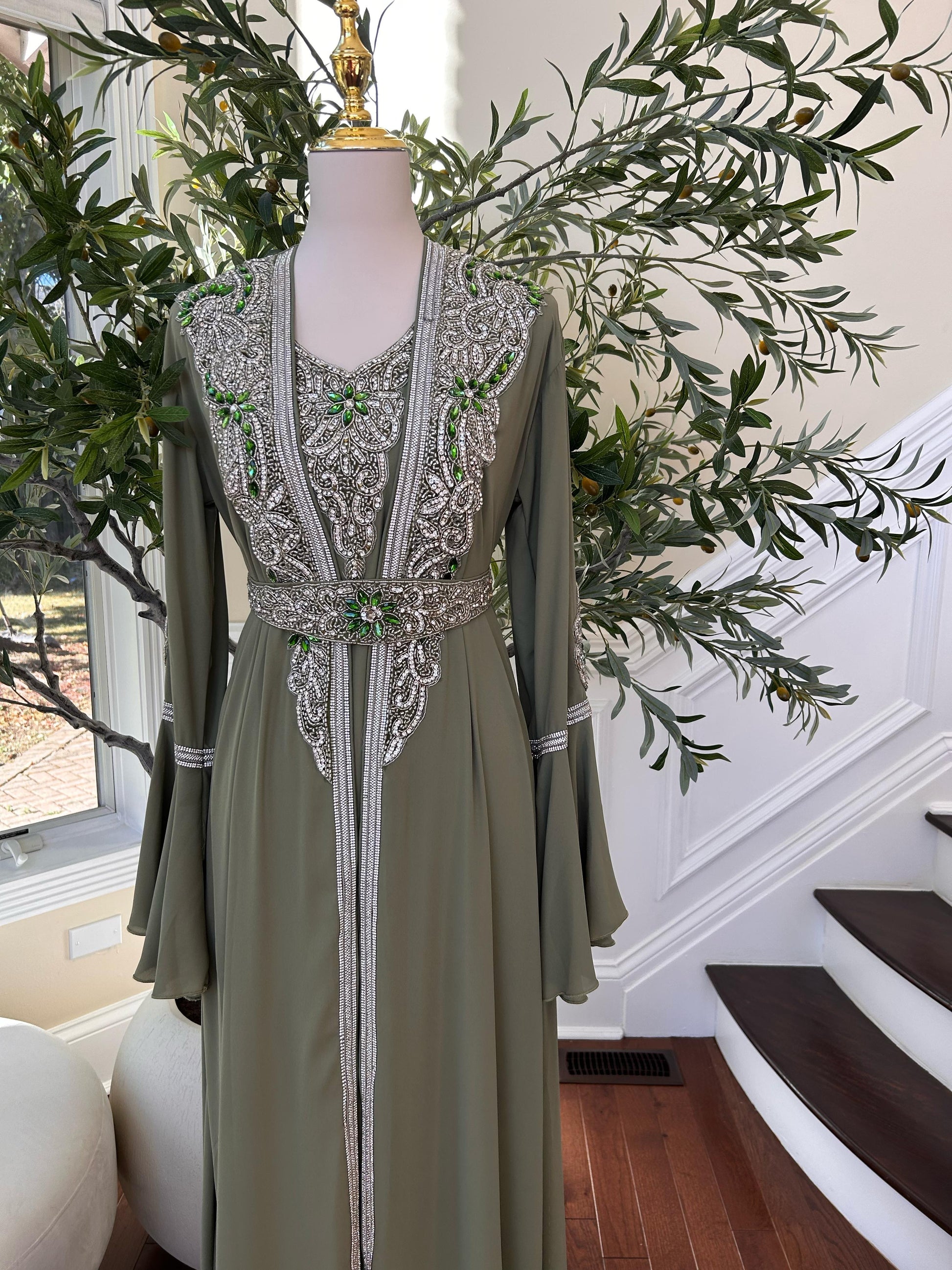 Olive Serenity Embellished Kuftan