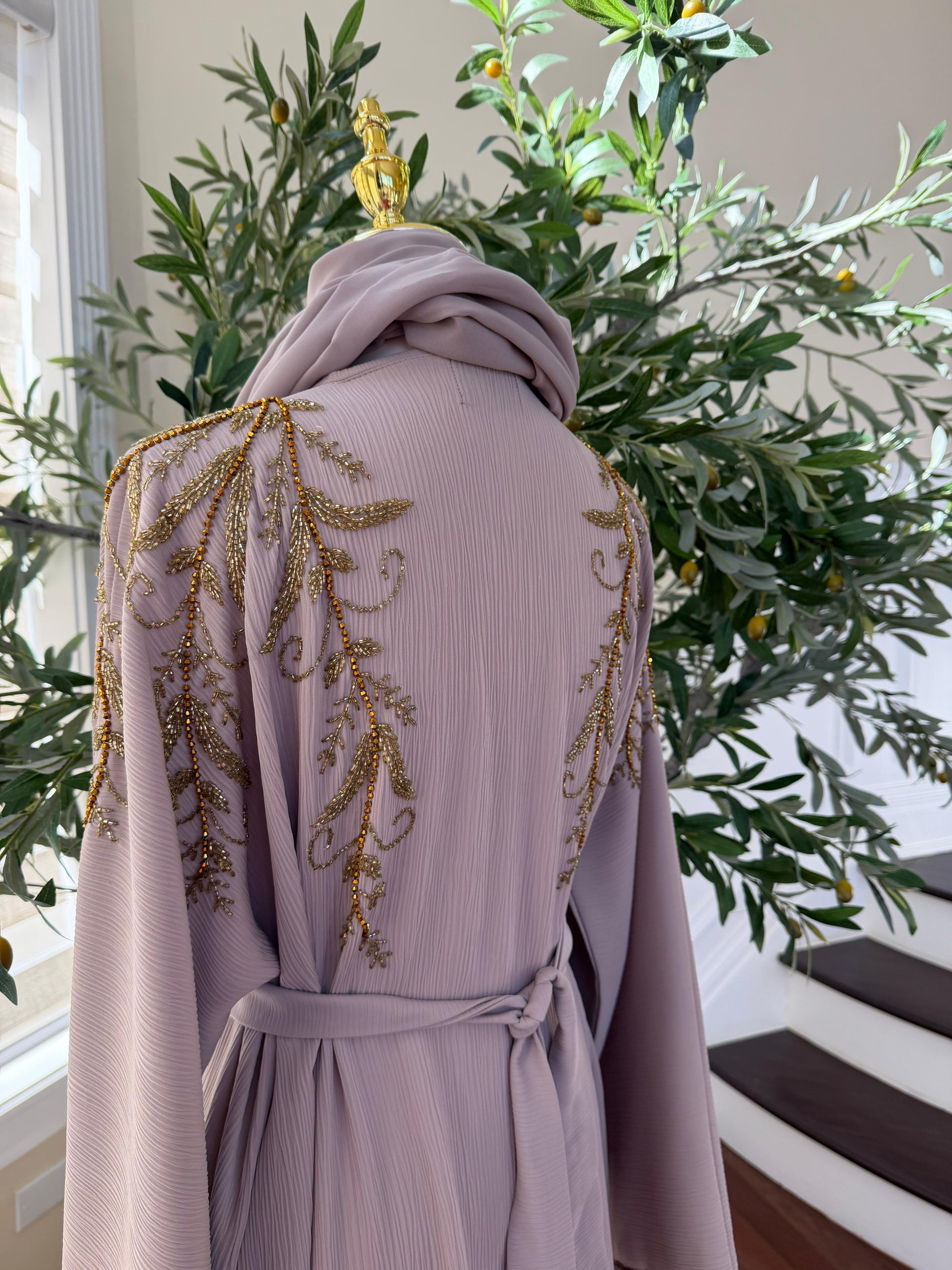 Cream Golden Floral Abaya