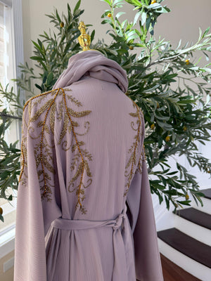 Cream Golden Floral Abaya