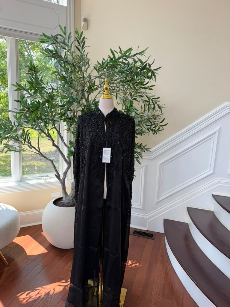 Black Beaded Elegance Cardigan Abaya