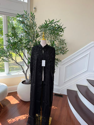 Black Beaded Elegance Cardigan Abaya
