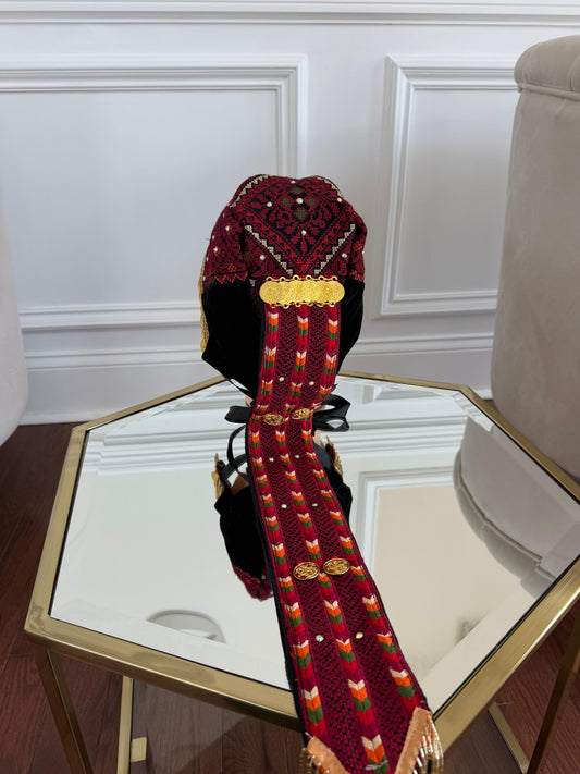 Traditional Tatreez Red Coin Head Piece