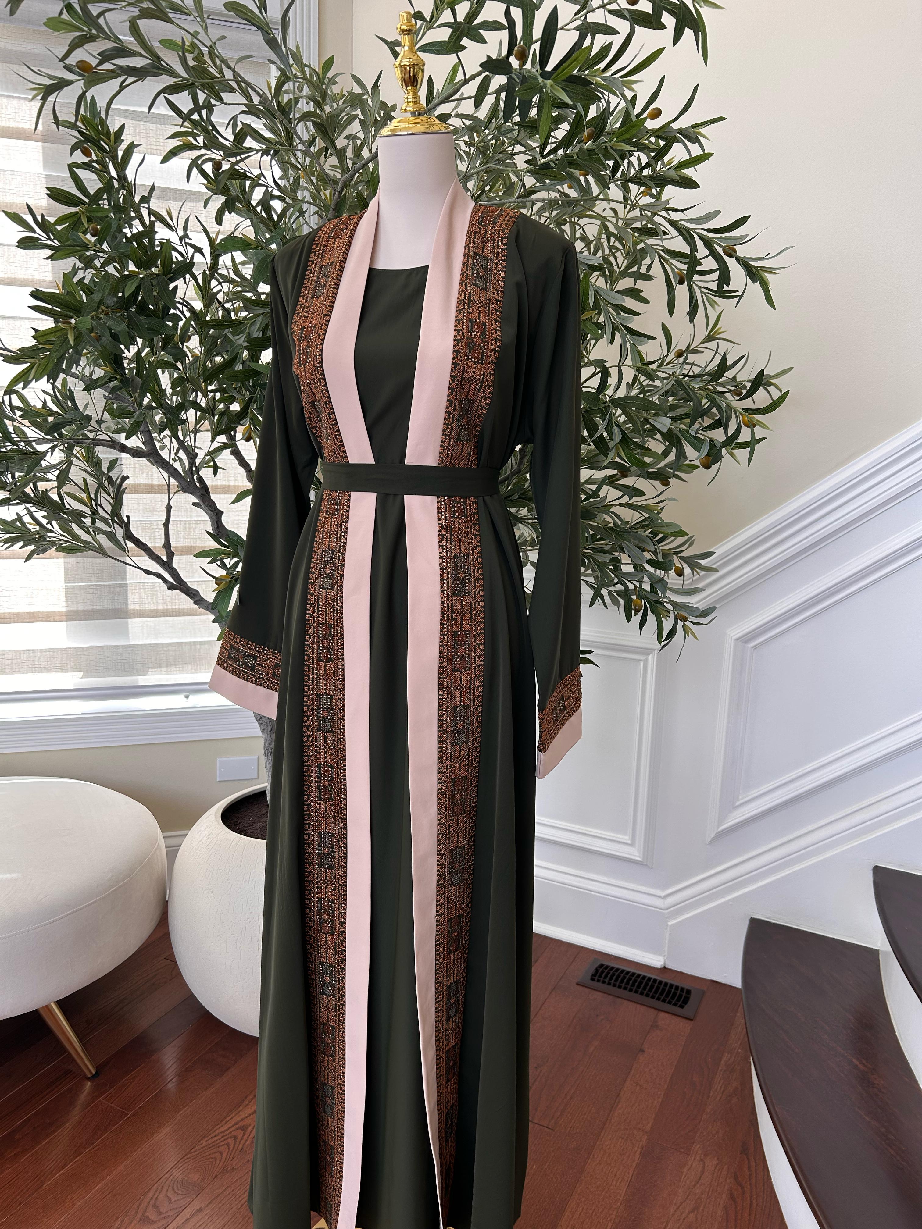 Green Two Piece Beaded Tatreez Abaya