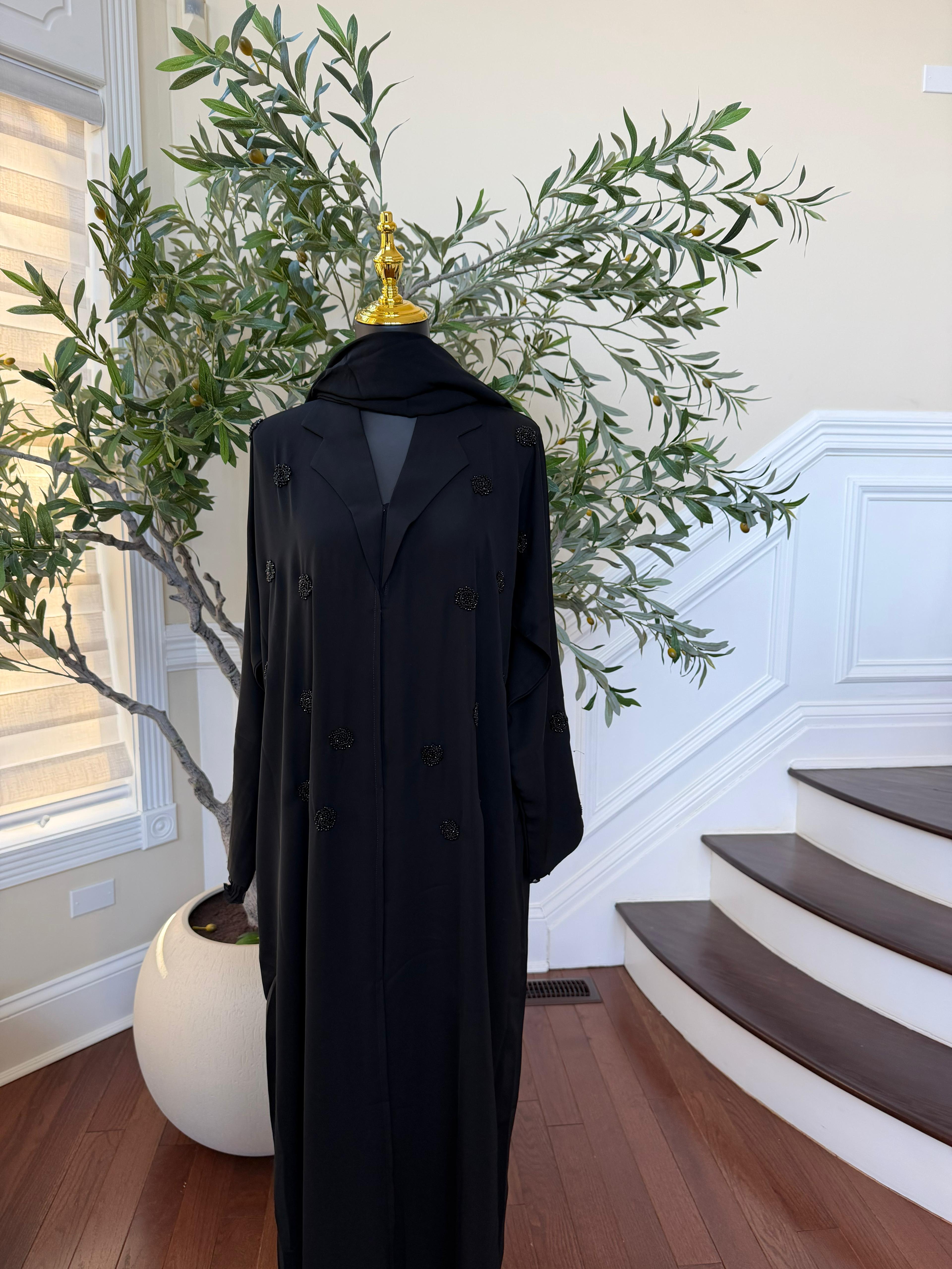 Black Rose Bloom Abaya