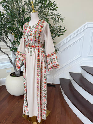 Cream Embroidery Tatreez Thobe