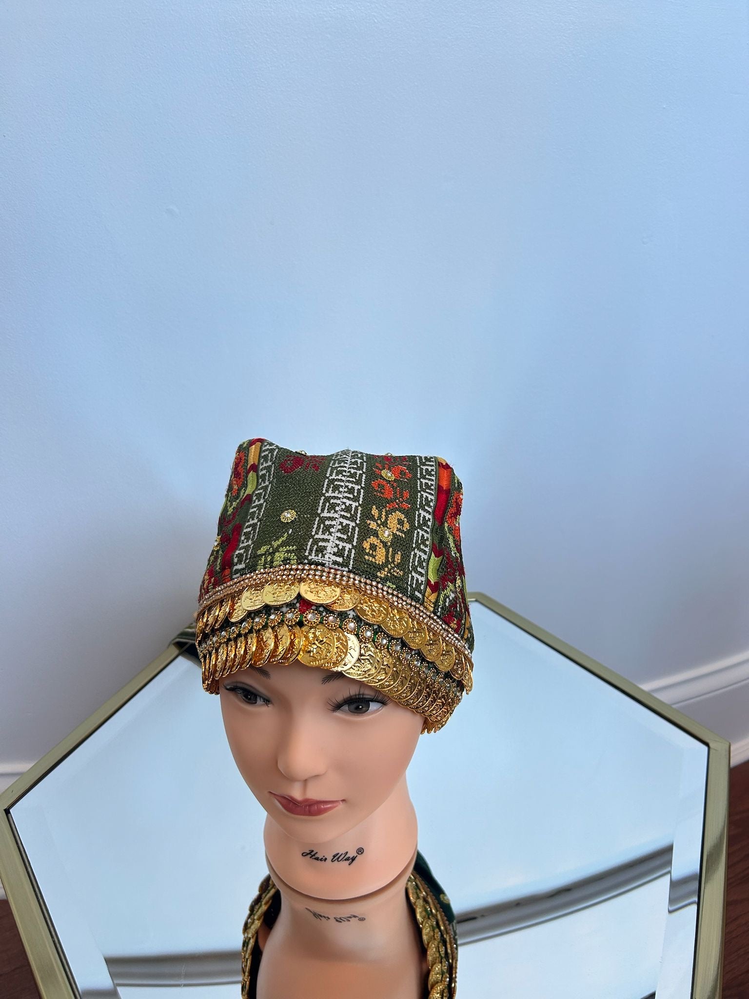 Green Tatreez Embroidery Coin Head Piece