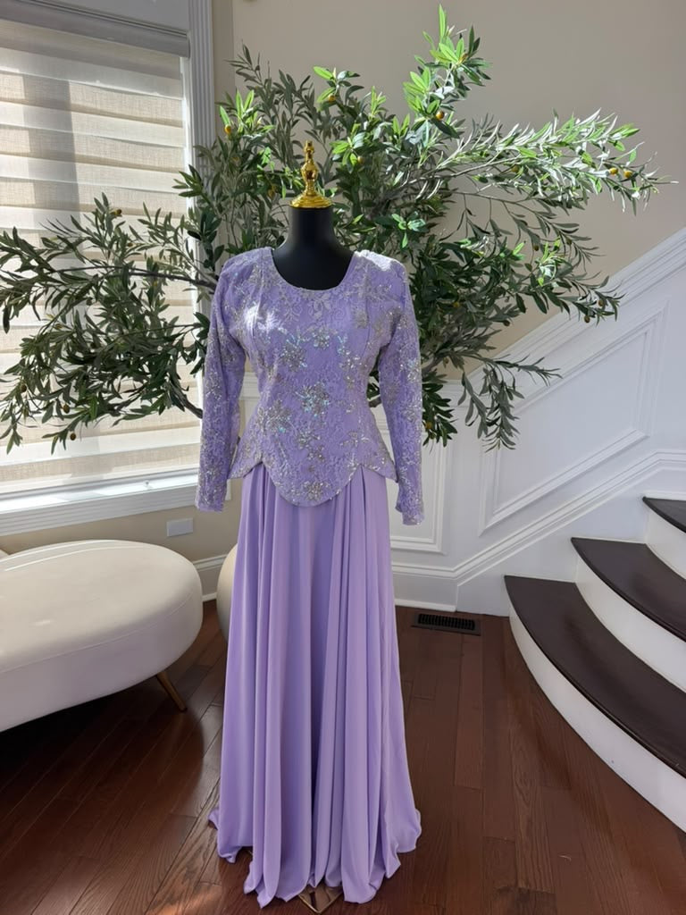 Elegant Lavender Embroidered Two-Piece Gown