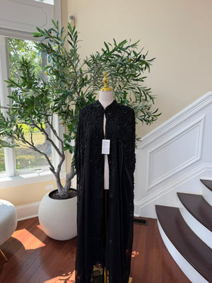 Black Beaded Elegance Cardigan Abaya