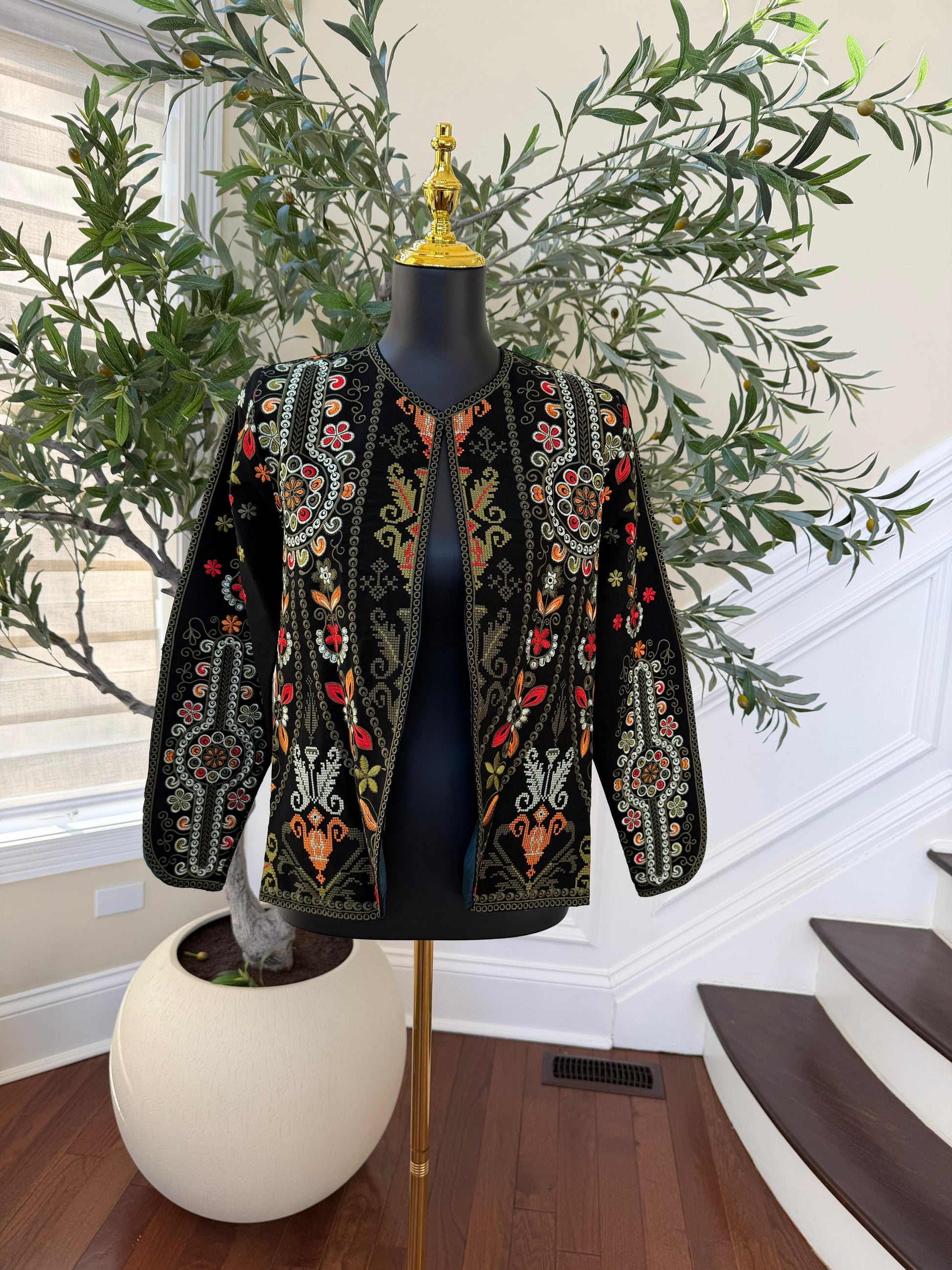 Black Embroidery Green Tatreez Jacket