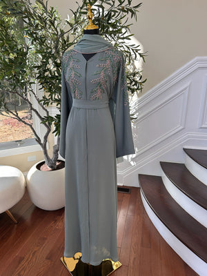 Mint Green Elegance Beaded Charm Abaya