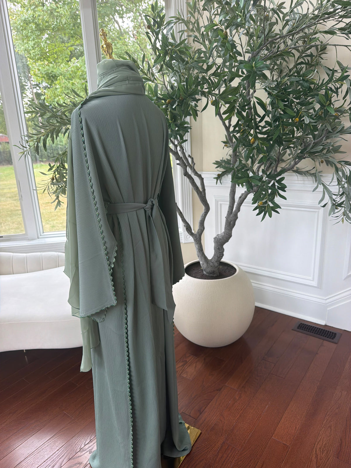 Mint Elegance Beaded Abaya
