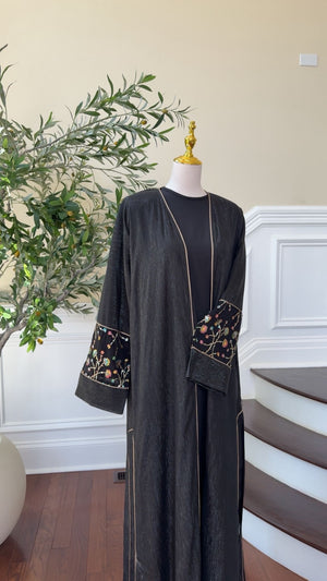 Midnight Bloom Abaya – Elegant with Embroidered Charm